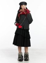 Layered Ruffle Flare Midi Skirt CD502