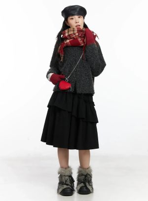 Layered Ruffle Flare Midi Skirt CD502