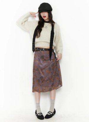 Vintage Floral Layered Midi Skirt CN510