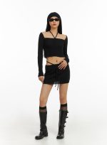 Strap Waist Sheer Mini Skirt IA417
