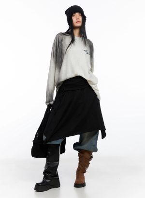 Layered Shirring Asymmetrical Skirt IO517