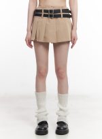 Double Belt Pleated Mini Skirt CU506