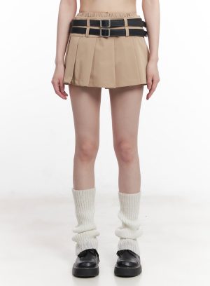 Double Belt Pleated Mini Skirt CU506