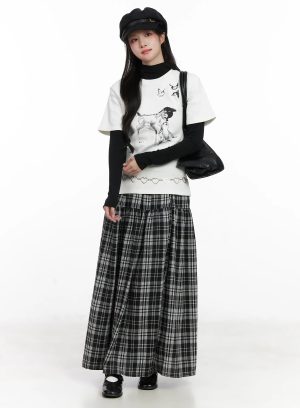 Plaid Frill Maxi Skirt CN527