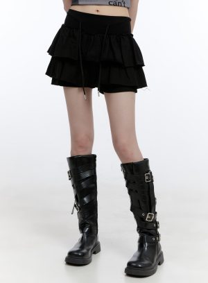 Ruffle Banded Cotton Mini Skirt CG412