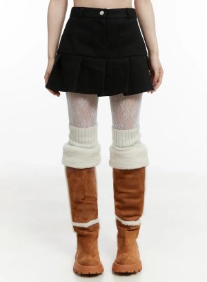 Fleece Pleated Mini Skirt IJ516