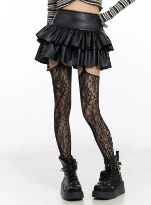 Faux-Leather Ruffle Mini Skirt CD522