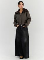 Washed Flare Maxi Denim Skirt CN315