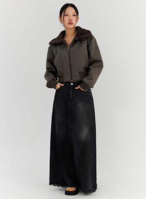 Washed Flare Maxi Denim Skirt CN315