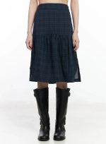 Plaid Split Midi Skirt F516