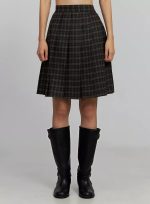 Plaid Pleated Midi Skirt IJ502