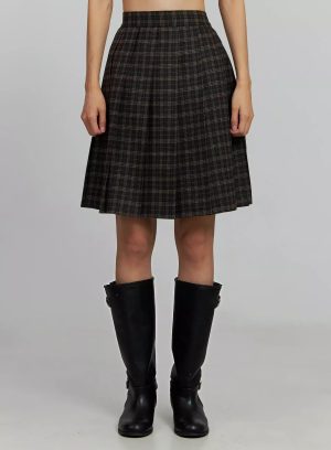 Plaid Pleated Midi Skirt IJ502