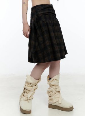 Plaid Tie-Wrap Midi Skirt CN517