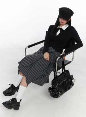 Stripe Wrap Midi Skirt CD529