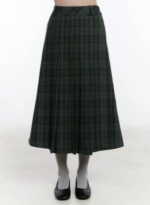 Plaid A-Line Midi Skirt ID526