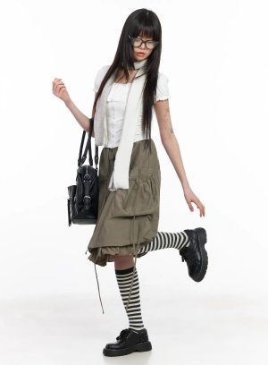 Utility Pocket Balloon Midi Skirt CM512