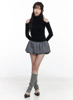 Striped Pleated Mini Skirt CJ526
