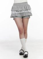 Lace Trim Ruffle Skort CM531
