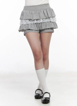 Lace Trim Ruffle Skort CM531