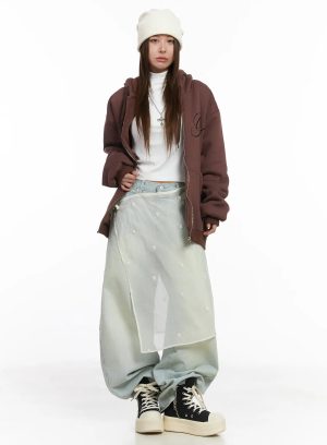 Sheer Latered Midi Skirt CJ512