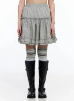Tiered Plaid Frill Midi Skirt IA523