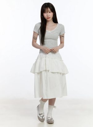 Ruffled Tiered Midi Skirt CA503