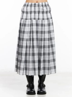 Plaid Layered Maxi Skirt IA507