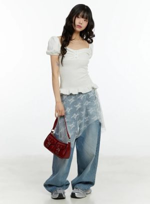 Lace Sheer Midi Wrap Skirt CF510