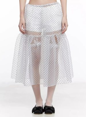 Polka Dot Sheer Midi Skirt IM504