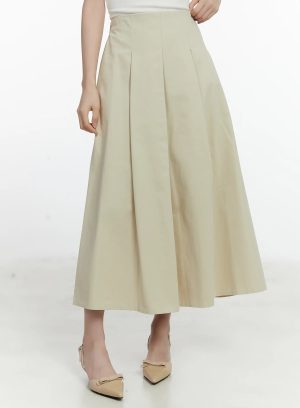Elegant Pleated Flare Long Skirt F502