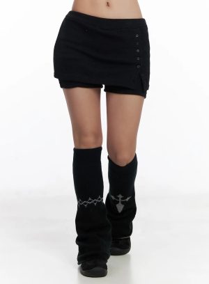 Ribbed Button Mini Skort CJ514