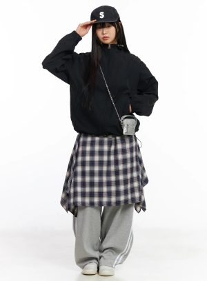 Asymmetric Plaid Midi Skirt CF506