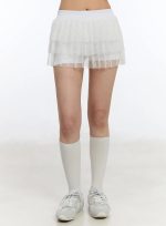 Lace Tulle Layered Mini Skirt CA507