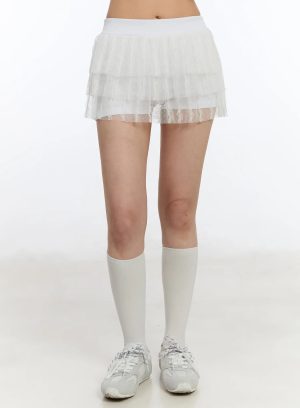 Lace Tulle Layered Mini Skirt CA507